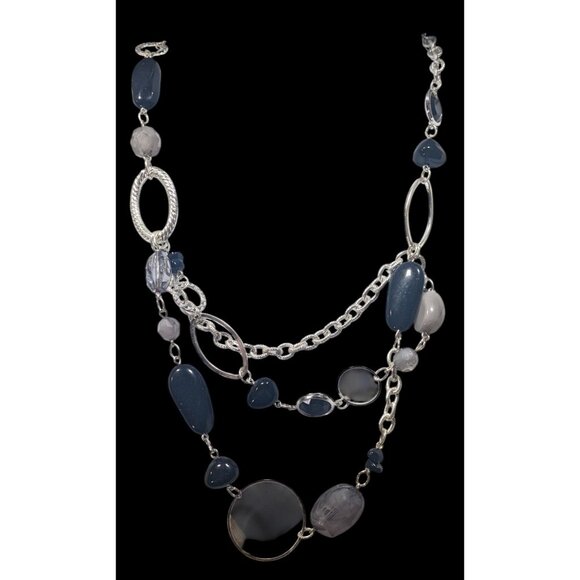 Black And Grey Beaded Layered Chain Necklace - Picture 1 of 5